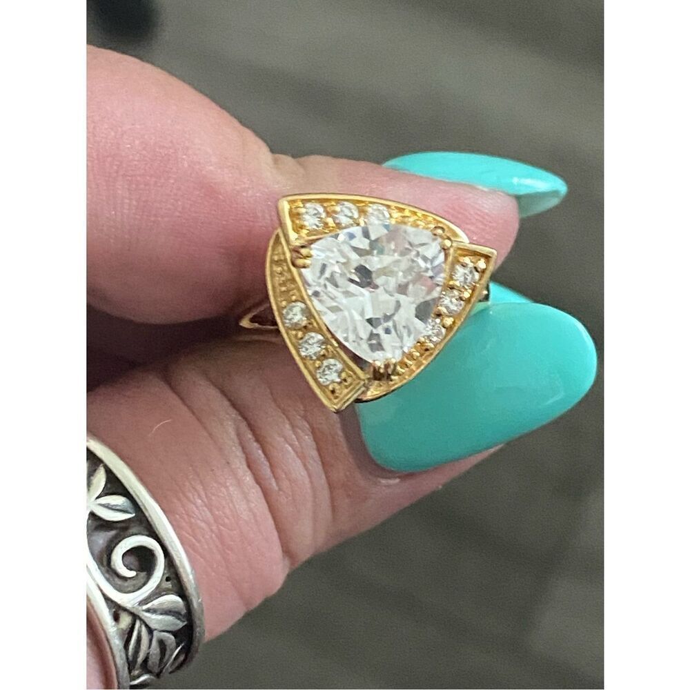 Vintage Vermeil Trilion Cut Cubic Zirconia Cocktail Ring